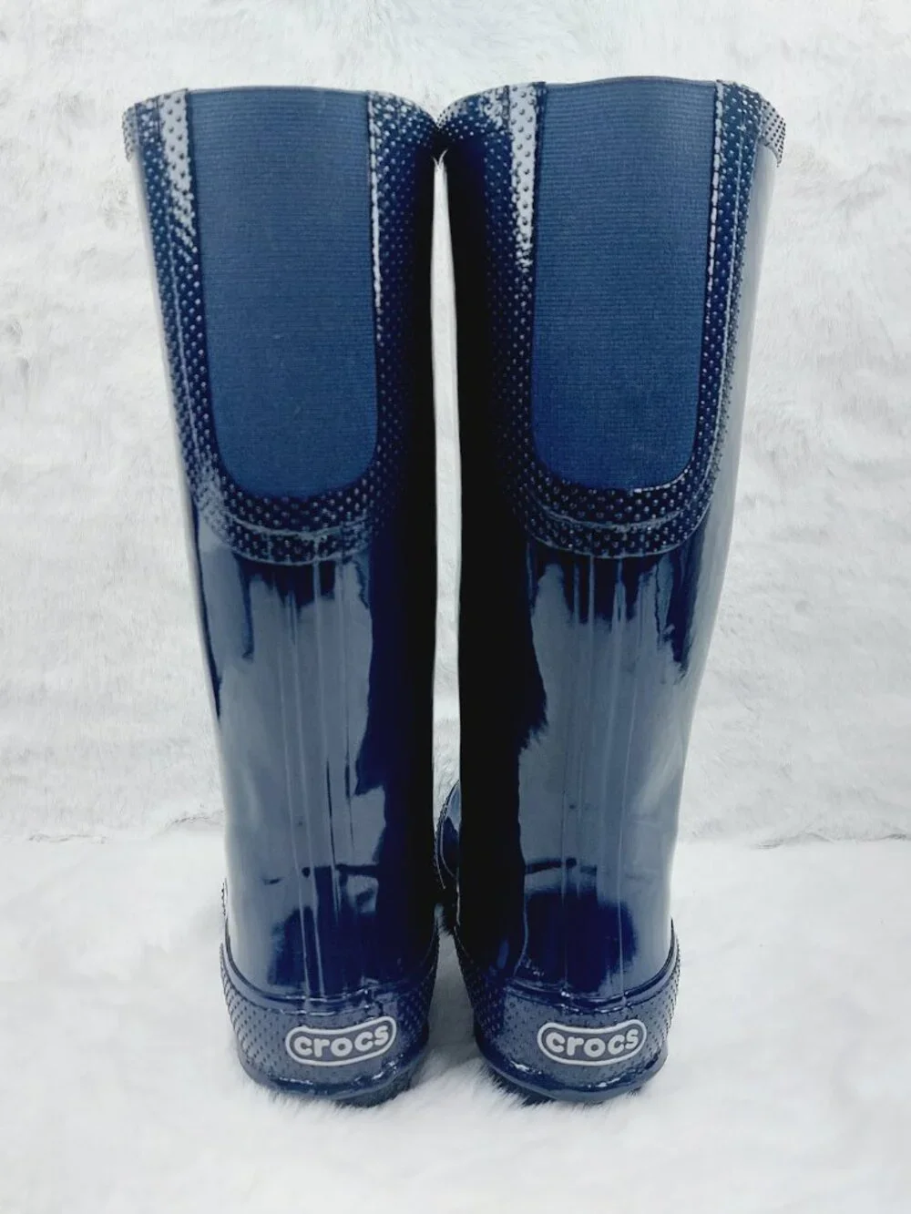 Crocs Women's Navy Tall Gloss Rubber Mid-Calf Outdoor Rain Boots Size 7